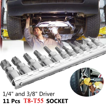 

11pcs T Shape Security Star Bit Socket Set Sleeve Tool Set Professional Bit Socket Set For Mechanical Use Industrial Automobile