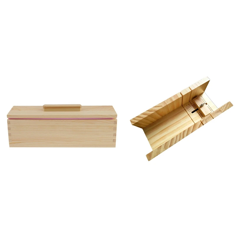 

DIY Handmade Soap Silicone Mold - Rectangular Soap Mold with Wooden Box and Wooden Lid - Pink + Wood, 900Ml & Diy Soap Cutting T