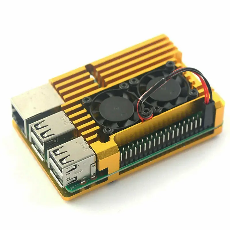 HFES для Raspberry Pi 3 Model B+ алюминиевый чехол с двойным охлаждающим вентилятором металлический корпус Золотой корпус для Raspberry Pi 3 Model B