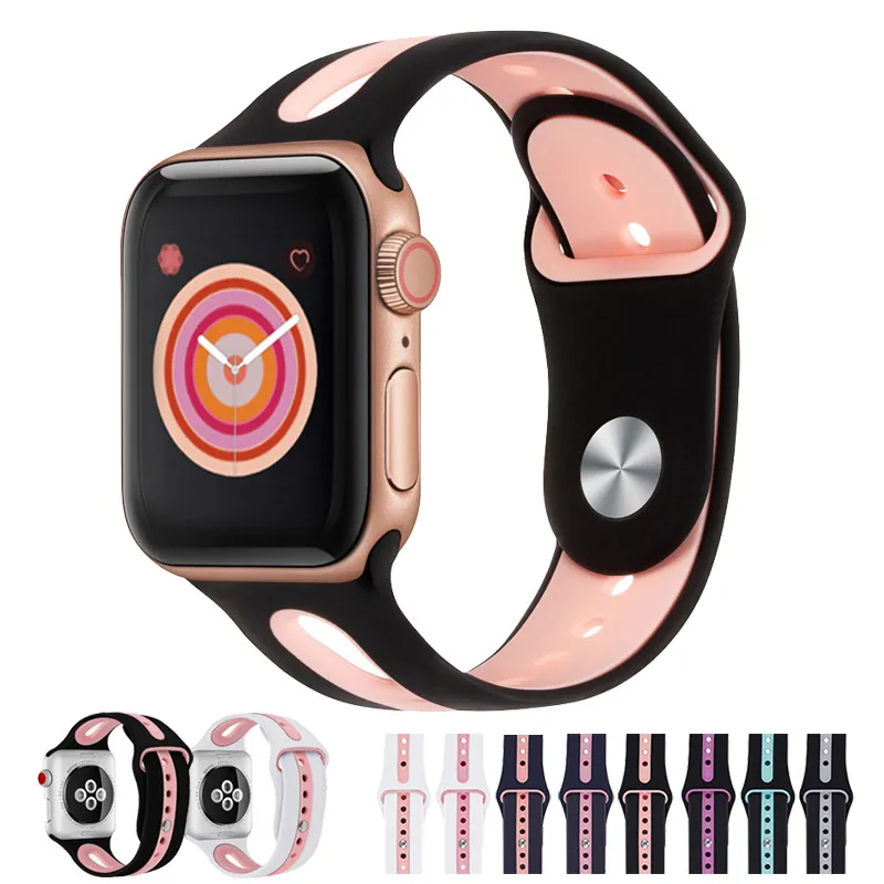 

New Silicone Sports Band for Apple Watch 5 4 3 2 1 42MM 38MM Rubber Strap Watchband Bands for iWatch 5 4 3 40mm 44mm