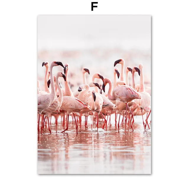 Pink Beach Sea Waves Flamingo Flower Car Wall Art Canvas Painting Nordic Posters And Prints Wall Pictures For Living Room Decor F