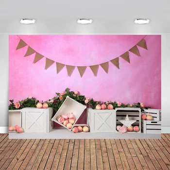 

Photography Backdrop Child 1st Birthday Photo Background Girls Pink Peach Fruit Decoration Cake Smash Studio Photocalls Backdrop