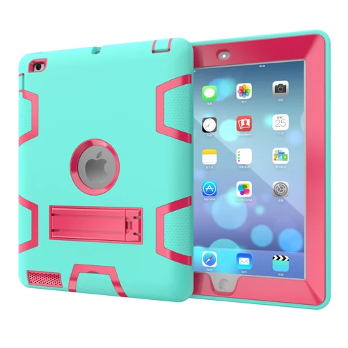 Чехол для iPad 2/3/4 iPad 3 iPad 4 9," планшет, детский безопасный сверхмощный силиконовый Жесткий противоударный Броня Гибридный трехслойный чехол-подставка - Цвет: mint green rose red