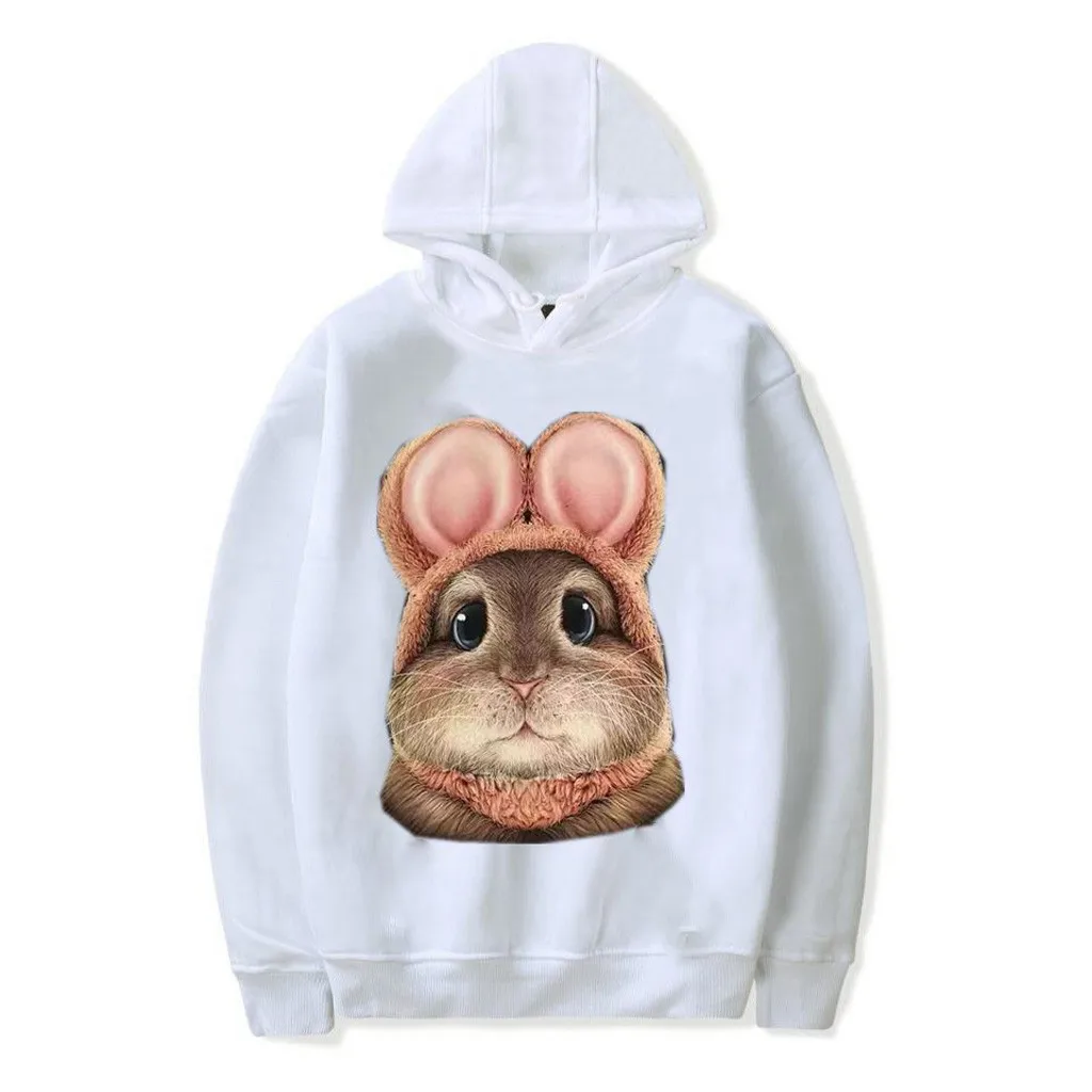 Harajuku женские толстовки Толстовка Kawaii розовый Зимний кролик узор с длинным рукавом толстовки с капюшоном свободные Hooed Mujer q0827