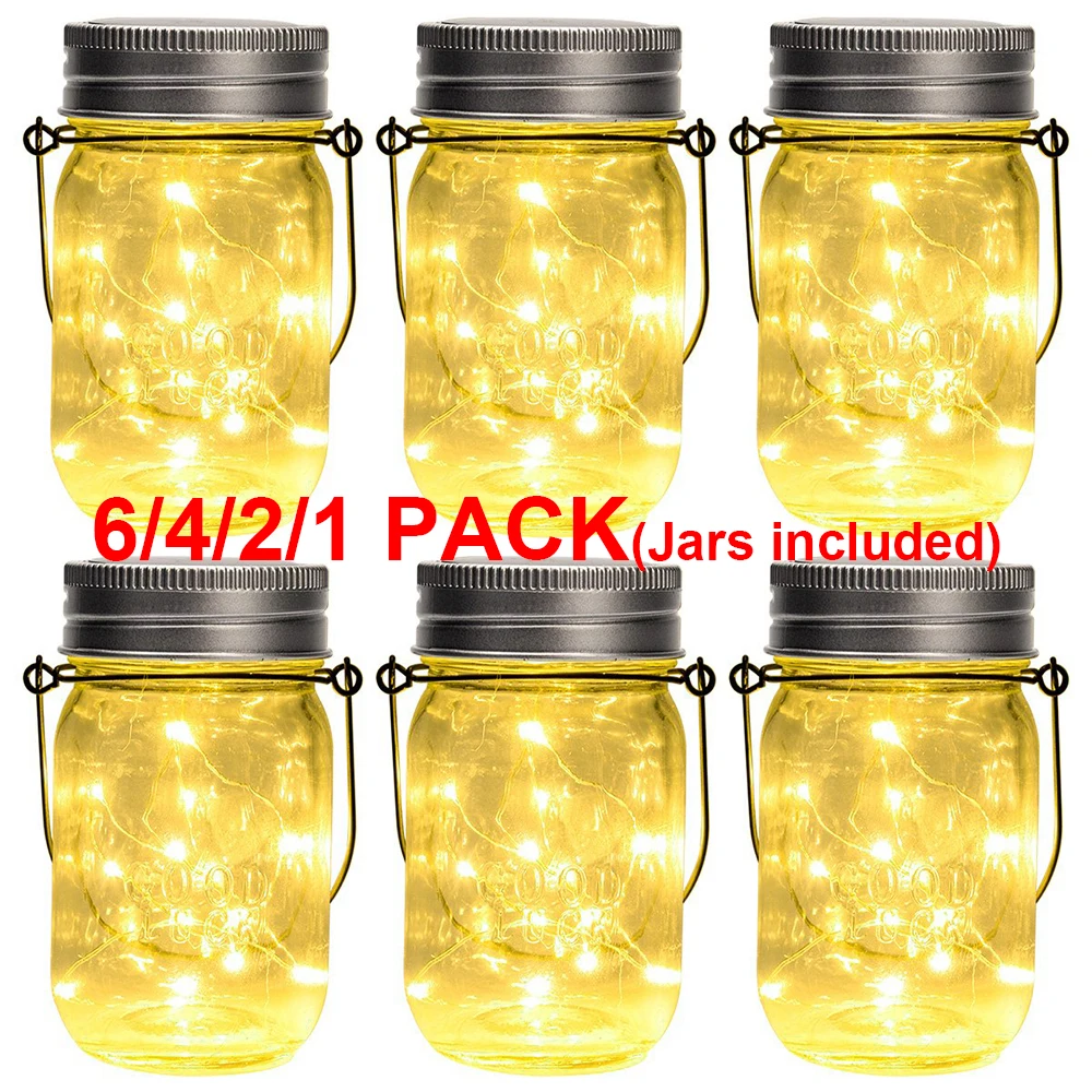 

Battery/Solar Powered Glass Mason Jar Light LED Firefly String Light Best Patio Desktop Decor Outdoor Solar Hanging Lantern D20