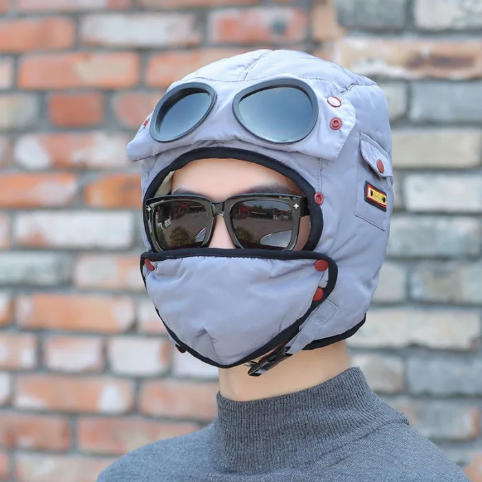 Thermals Winter Trapper Hat Cap Thicken Warm with Windproof Mask Ear Protect for Outdoor FS99