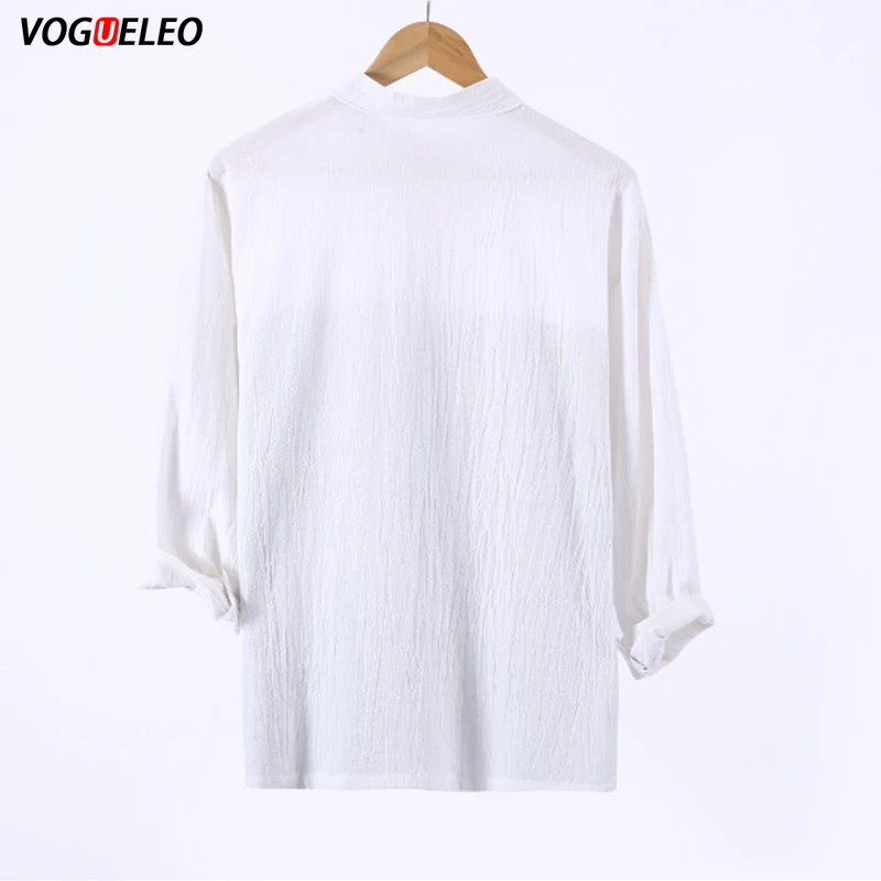 VOGUELEO Лоскутная льняная рубашка осень новый стиль модная мужская одежда повседневная с длинными рукавами однобортный Тонкий оверсайз S-2XL
