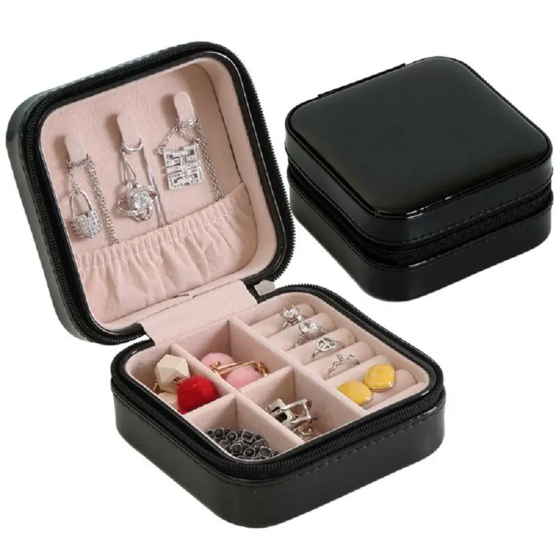 Portable Jewelry Box Organizer Travel Leather Jewellery Ornaments Case Storage