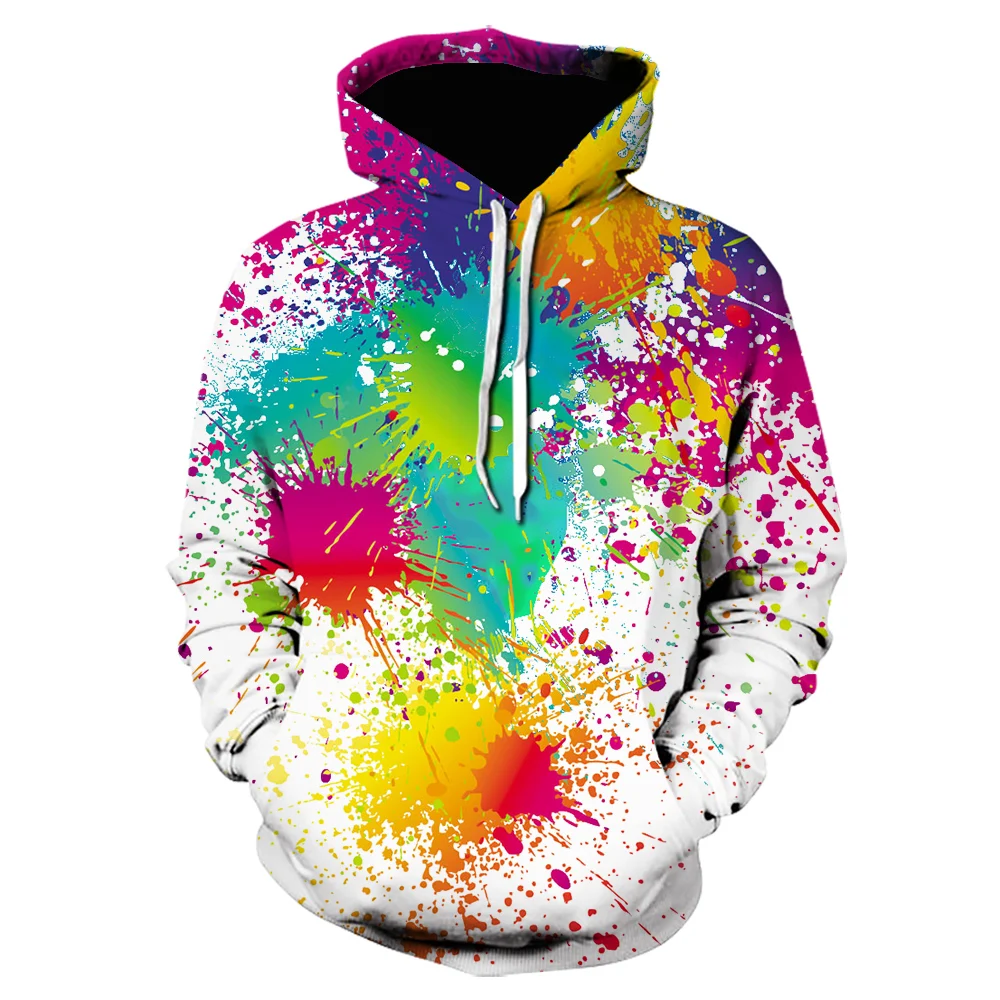 

2020 Fall/winter New Men's And Women's Hoodie Splatter 3d Printing Tie-dye Hoodie Watercolor Cool Sweatshirt White Pullover Coat