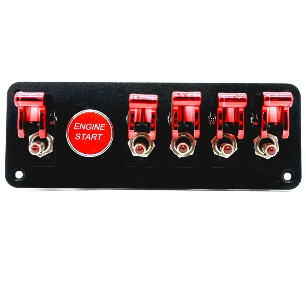 6-Gang 12V 20A Engine Start Push Button Switch Panel Red Race Car Flip-up