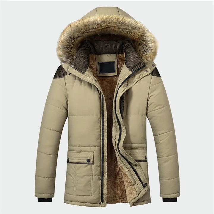 Новинка, зимняя мужская куртка, брендовая одежда, повседневная, тонкая, толстая, теплая, мужские пальто, парки с капюшоном, длинные пальто, мужская одежда - Цвет: Khaki