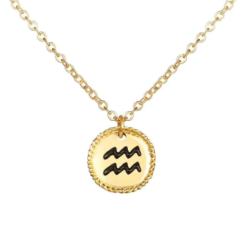 17KM 12 Constellation Star Zodiac Necklace For Women Elegant Coin Pendants Necklaces Gold Metal Choker Fashion Jewelry Gifts - Окраска металла: Aquarius