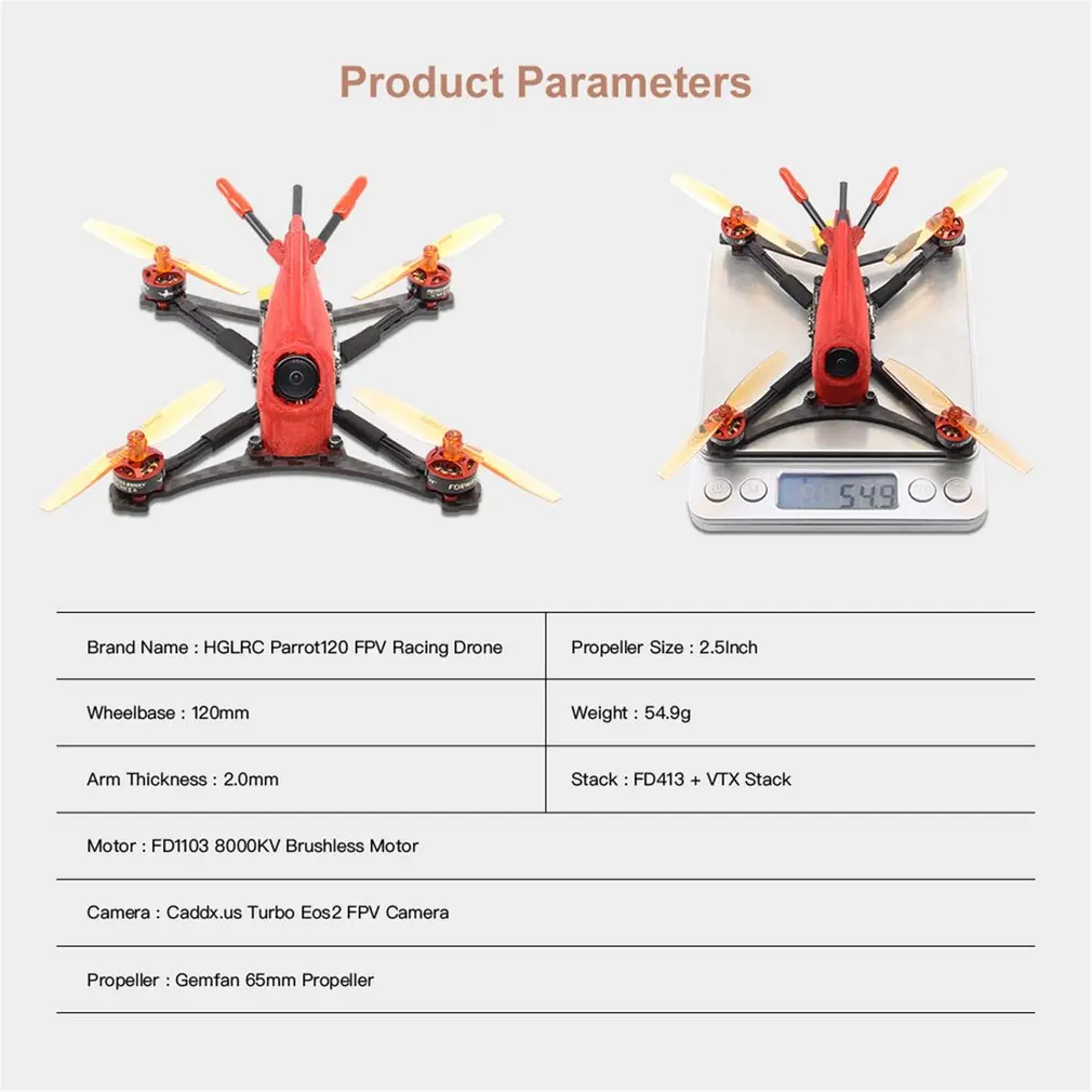 Toothpick Parrot120 Micro RC FPV Racing Drone PNP F411 2-4S Flight Control 13A 4in1 ESC 1103 8000KV Motor- Red