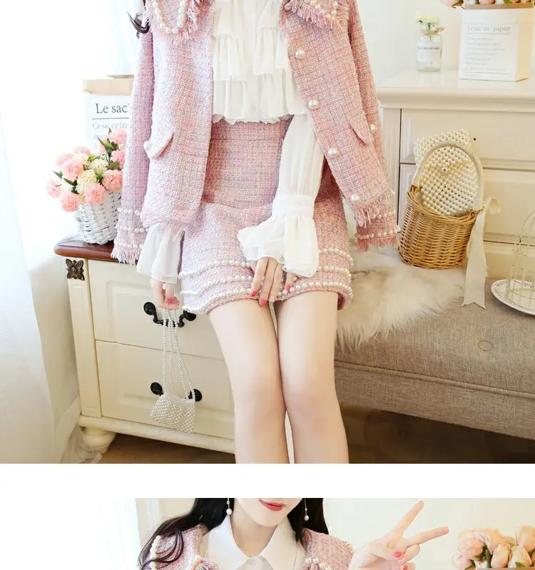 Women suits skirts and jacket 3 pieces set office suit elegant Office Ladies Formal Tweed Blazer Jacket Mini Skirt 2 Piece Set