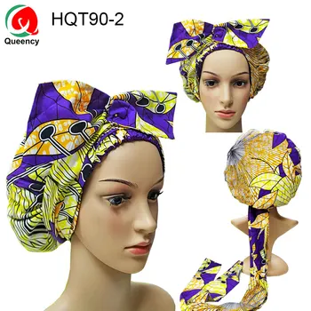 

HQT90 Hot sale Queency Made Unique design cotton ankara Bonnet cap with 2 line satin wax double layers fabric Bonnet Tie