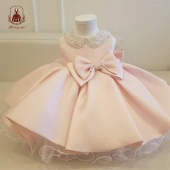 

Yoliyolei Children Dress for Girl Handmade Pearls Cute Bow Kids Clothes Elegant Baby Birthday Holiday Dresses for 2-8 Years