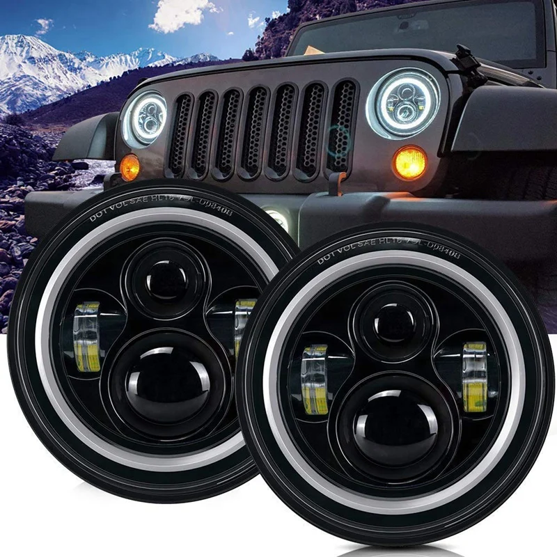 DHBH-для Jeep Wrangler проектор Angel Eye см круглый светодиодный фонарь с DRL Янтарный поворот Singal для неограниченной сахара Jku RUBICON SPORT C