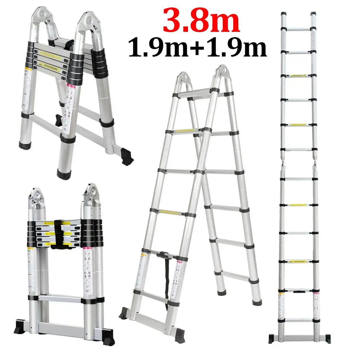 Новый 1,9 м + 1,9 м 12.5FT лестница телескопическое складывание лестница двойного использования елочка лестницы одного расширения алюминиевый