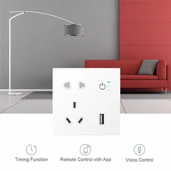 

LEORY Smart Switch Wifi Power Outlet Plugs Tuya Alexa Voice Control 86 Remote Control Timing Electrical Plug For Smart Home
