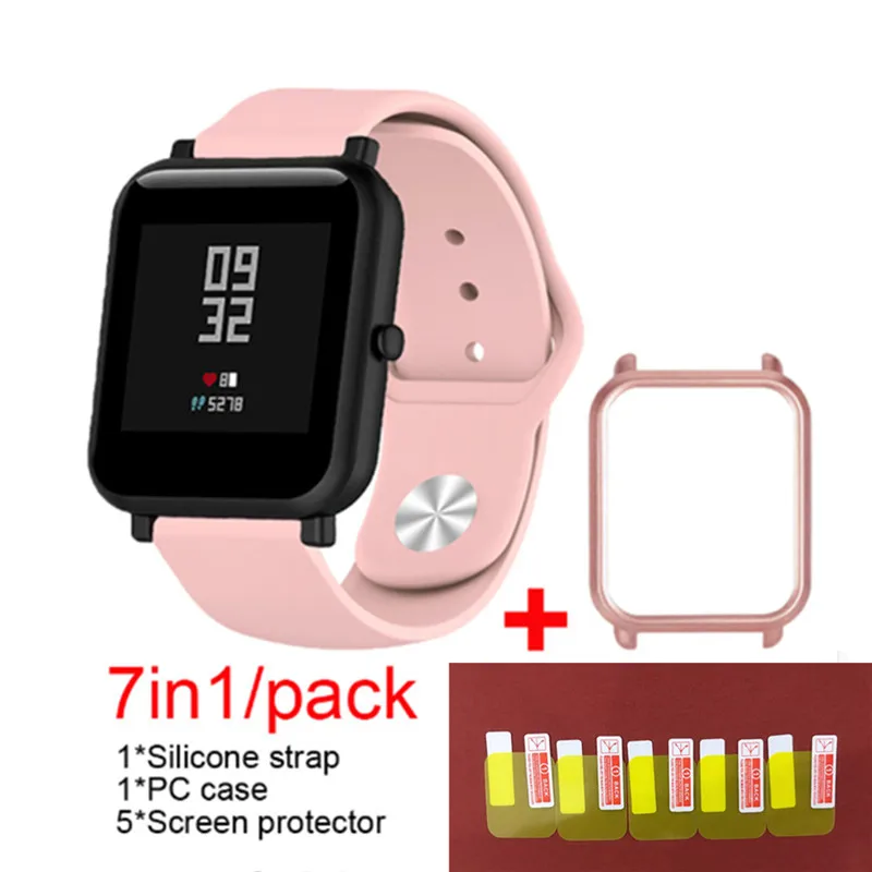 7в1 Мягкая силиконовая лента для Xiaomi Huami Amazfit Bip Смарт часы браслет с ПК чехол