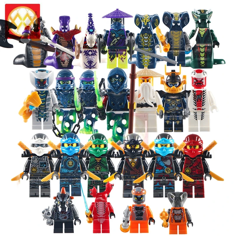 

24pcs/set Ninja Brick Building Blocks Heroes Kai Jay Cole Zane Nya Lloyd With Weapons Pythor Chop'rai Serpentine Army Kids Toys