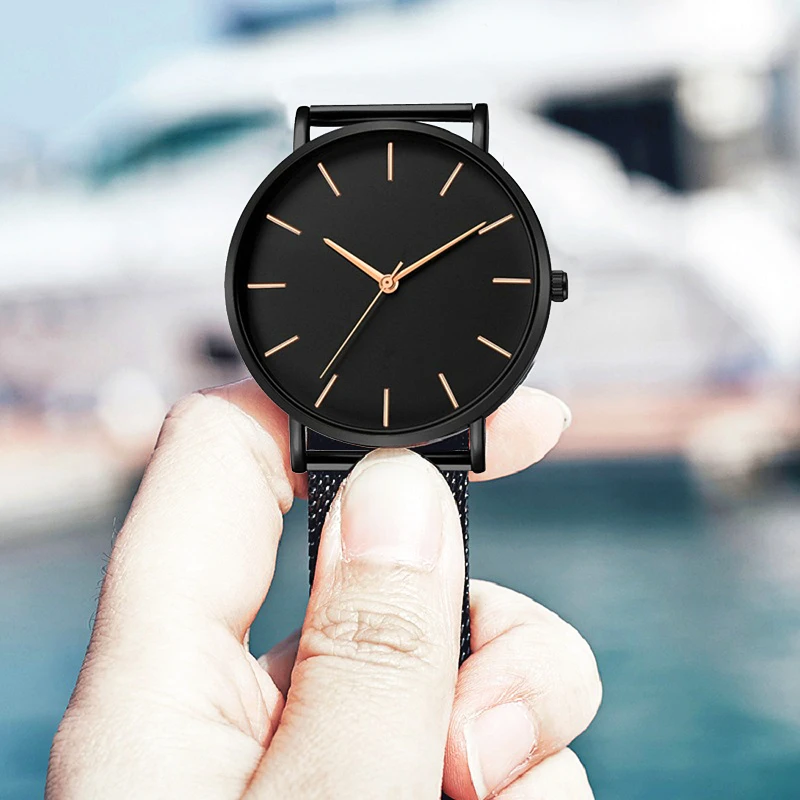 

Simple Men's Personality Mesh Watch Alloy Quartz Casual Ultra thin Male Business High grade Temperament Clock Reloj Hombre