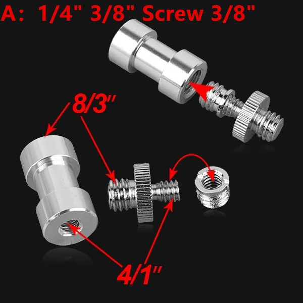 A 1/4" -3/8" Screw to 3/8" 10 комплектов 3 в 1 хромированная сталь 1/"-3/8" винт 3/" центрирующая шпилька Конвертация адаптер Комплект для SLR камеры штатив - Цвет: A 1/4" -3/8" Screw to 3/8"