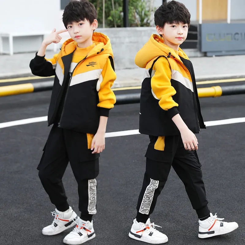 

Kids Boys Girls Christmas Cartoon Autumn Winter Warm Vest Coat+Sweatshirt+Pants 3Pcs Infant Kids Children Sports Suit Clothes