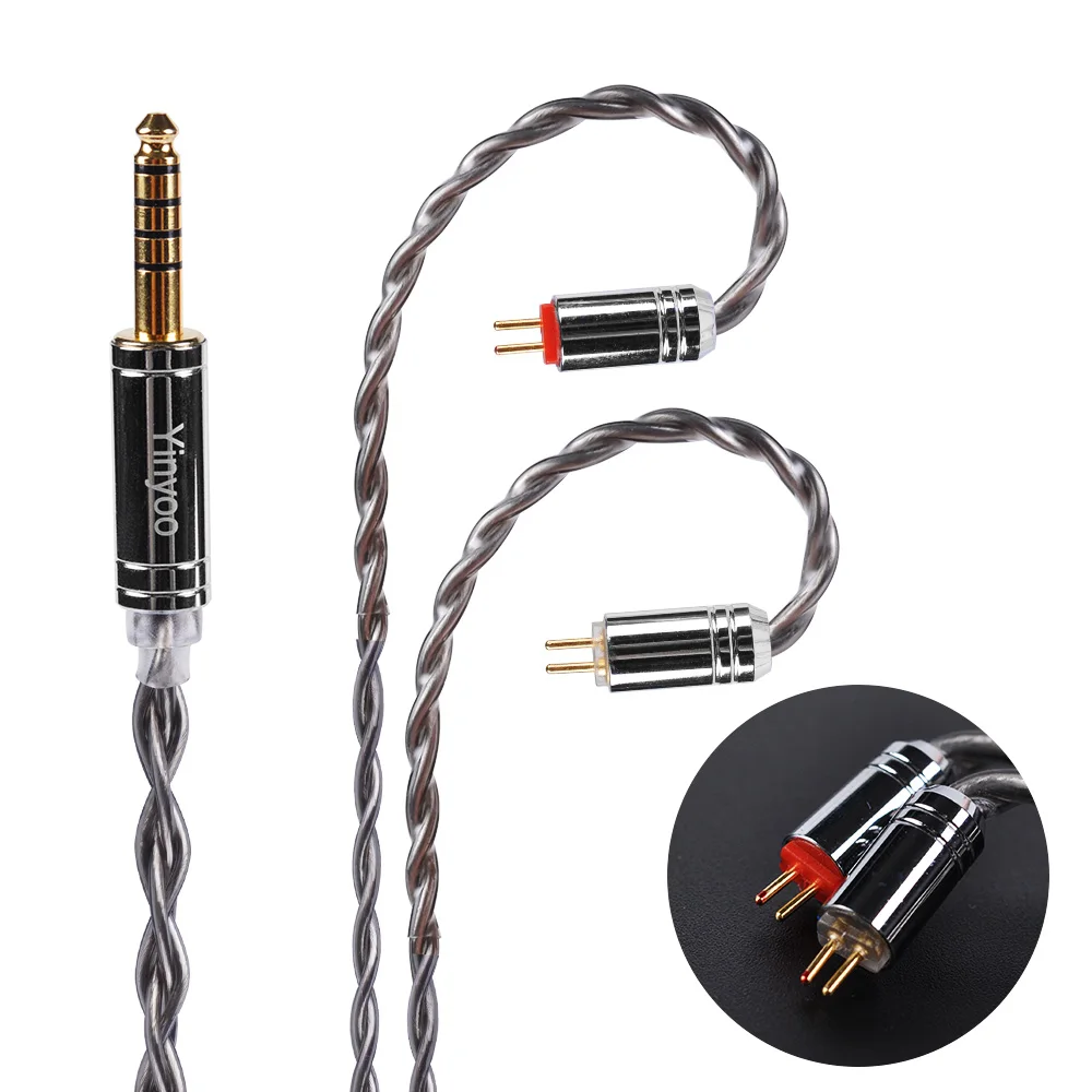 2pin 4.4mm Yinyoo 4 ядра 7N один кристалл медный кабель 2,5/3,5/4,4 мм OCC посеребренный кабель с MMCX разъем для AS10 HQ8 HQ12 - Цвет: 2pin 4.4mm
