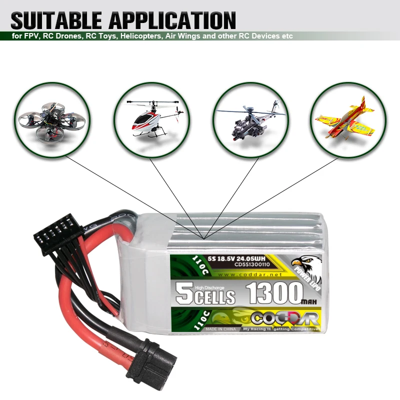 CODDAR 18 5 V 1300mAh 5S 110C LiPo аккумулятор с разъемом XT60 для Traxxas Car Truck FPV Drone Boat Racing Parts |