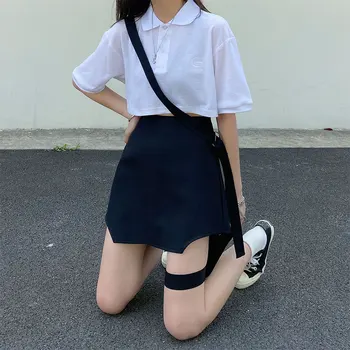 

SM woman summer skirts 2020 korean ins style soild color High waist a line mini Skirt irregular Skirt womens (x1456