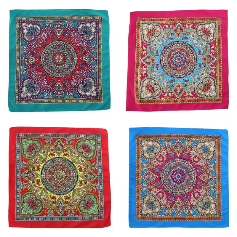 54cm Ethnic Style Women Men Punk Hip Hop Bandana Bright Colorful Paisley Floral Print Square Scarf Cycling Dancing Headwrap |