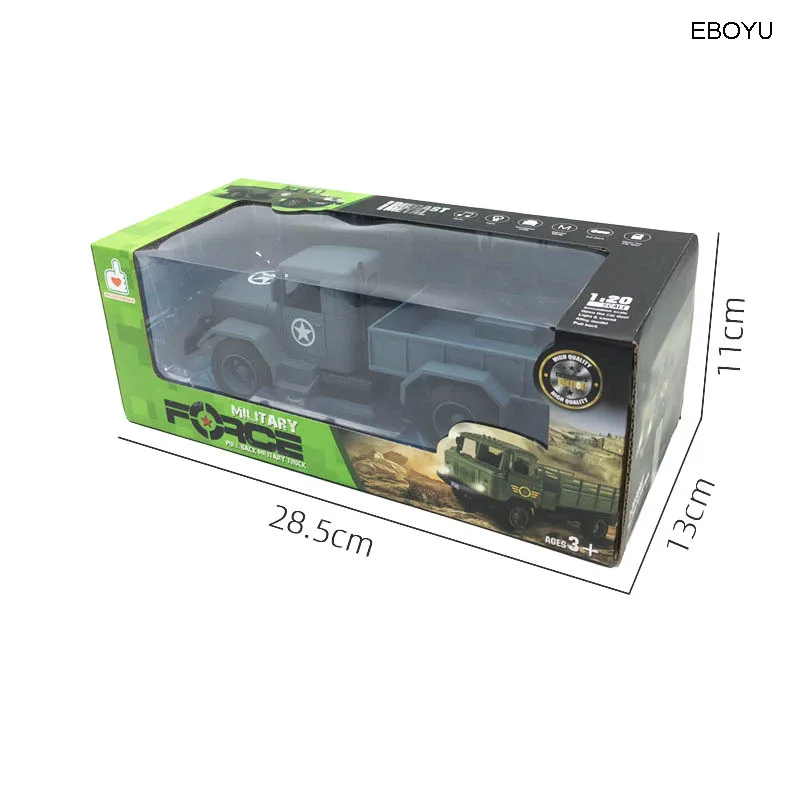 EBOYU 1:20 Pull and Go мини-грузовик, отлитый под давлением военный классический грузовик армейские автомобили игрушка Ретро металлическая коллекция транспортного средства 12002E