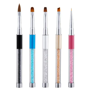 

5pcs Acrylic Manicure Brushes Rhinestone Handle Nail Pen DIY Nail Art Tools for Home Shop Salon