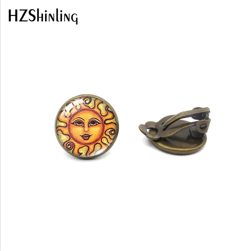 1-Bronze Новинка, Винтажные серьги-клипсы в форме тотема для лица от Солнца и Луны, ювелирные изделия для женщин и девушек - Окраска металла: 1-Bronze