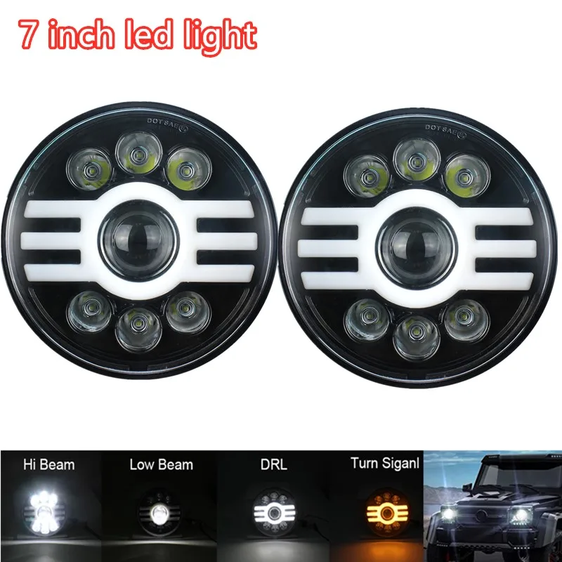 Car-LED-Headlight-Bulb-7-inch-Round-High-Low-Beam-with-DRL-Daytime-Running-Light-Turn