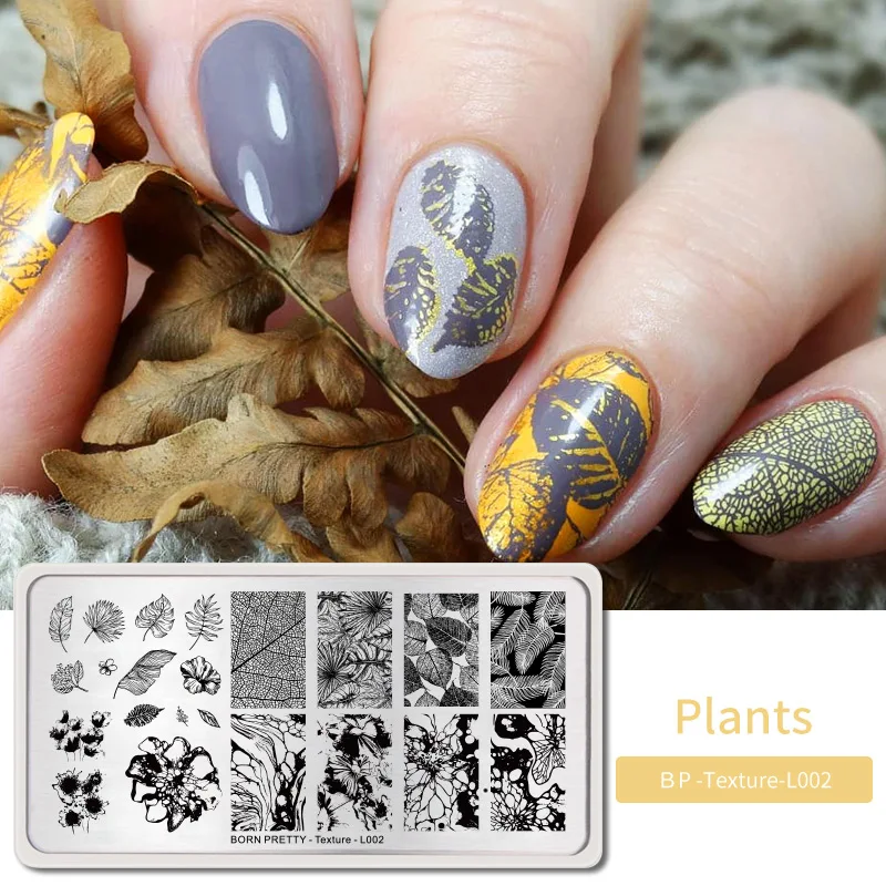 BORN PRETTY ногтей штамповки пластины из нержавеющей стали растения лист шаблон штамп изображения Шаблоны Дизайн ногтей трафареты весна осень тема - Цвет: BP-T-L002