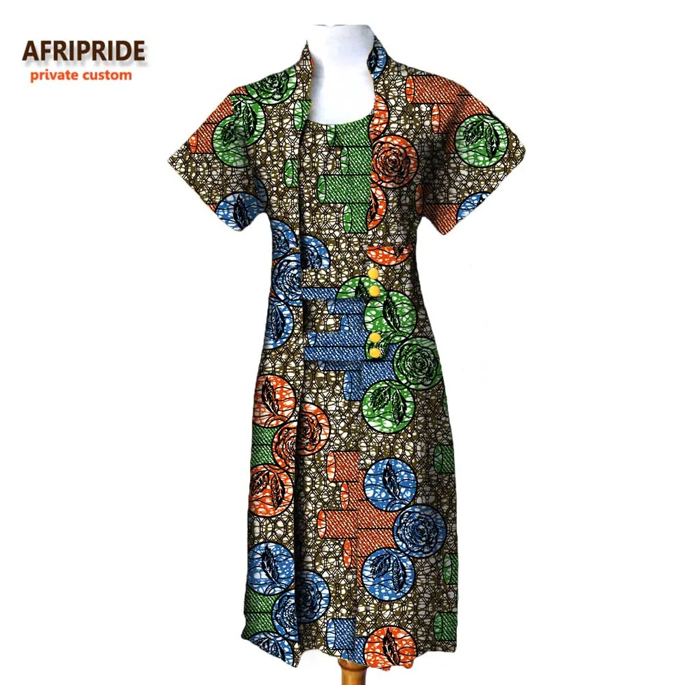 Осенний Африканский костюм из 2 предметов для женщин, AFRIPRIDE, короткий рукав, длина до середины икры, пальто+ платье без рукавов с круглым вырезом, длина до середины икры, A722636 - Цвет: 560J