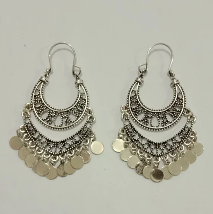 docona Gypsy Gold Color Hollow Leaf Coin Pendant Earrings for Women Metal Long Tassel Drop Dangle Earring Pendientes 6643 9199-silver