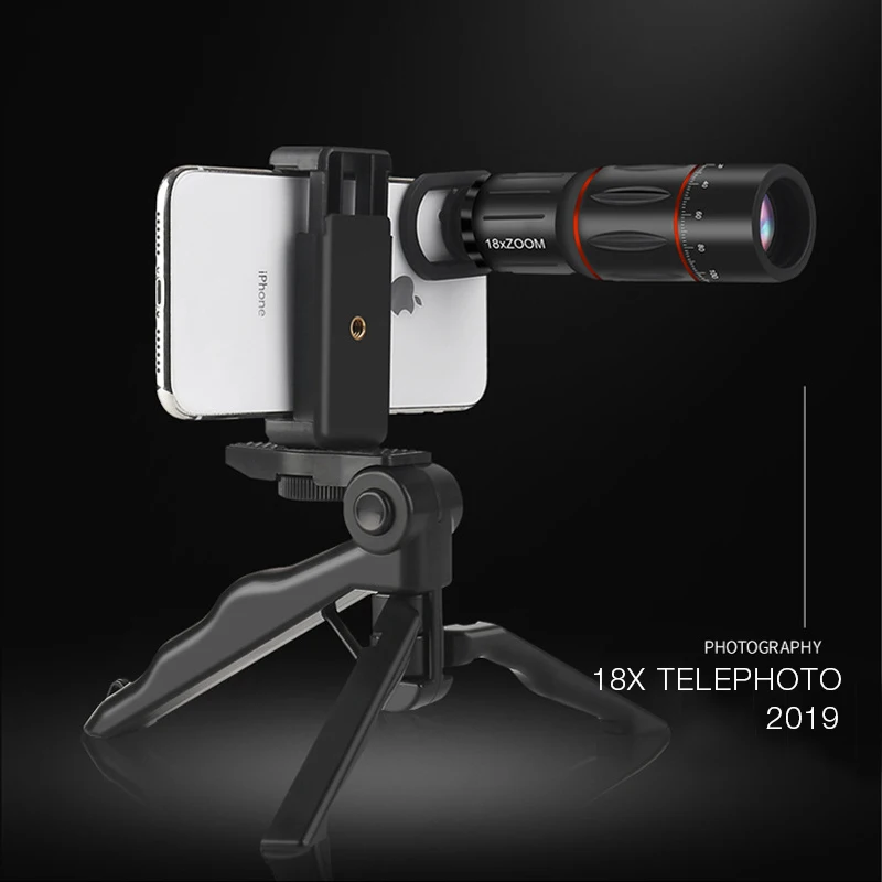 

18X Zoom Telephoto Lens HD Monocular Telescope Phone Camera Lens for Smartphone Camping Hiking Fishing with Phone Clip Tripod