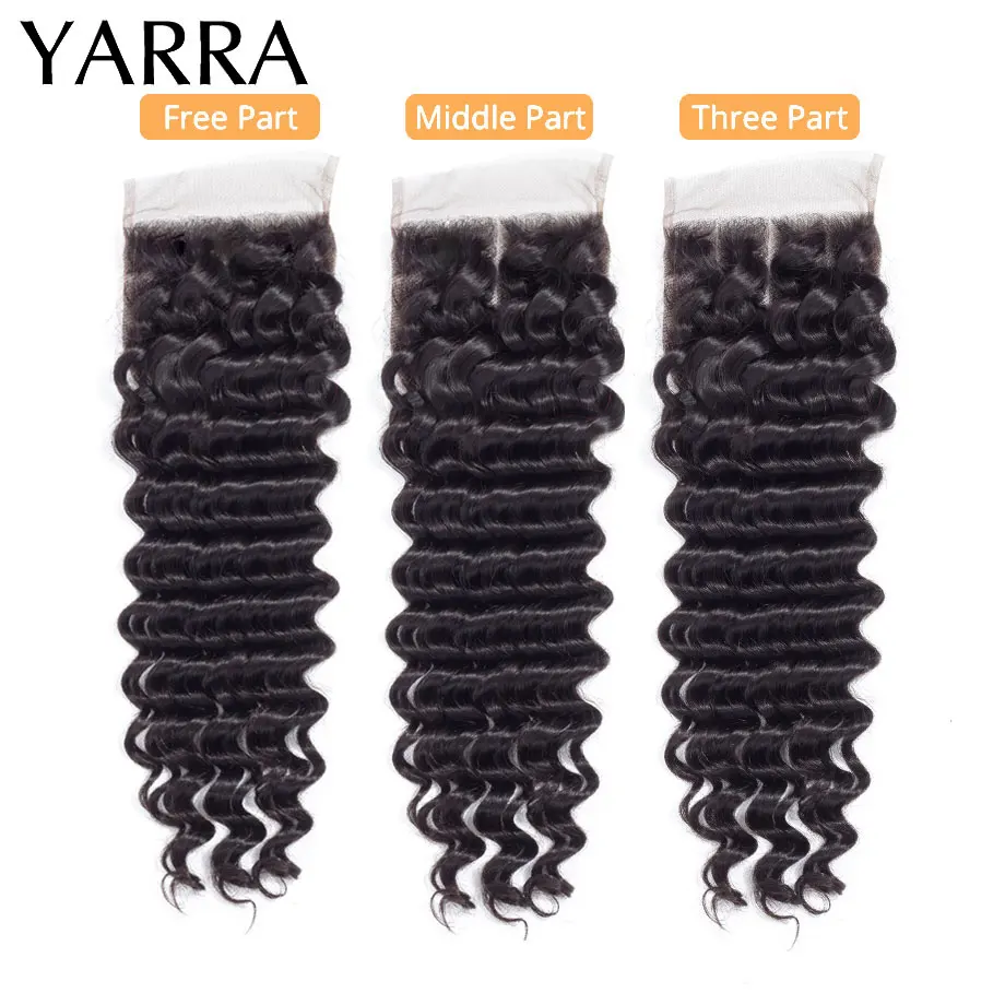 Pacotes com Fechamento Feixes de Cabelo Humano com Fechamento Onda Profunda Rendas Arrancadas Cabelo Brasileiro Remy Yarra 4x4 Pré 6 Onda profunda pacotes com fechamento 4x4 rendas