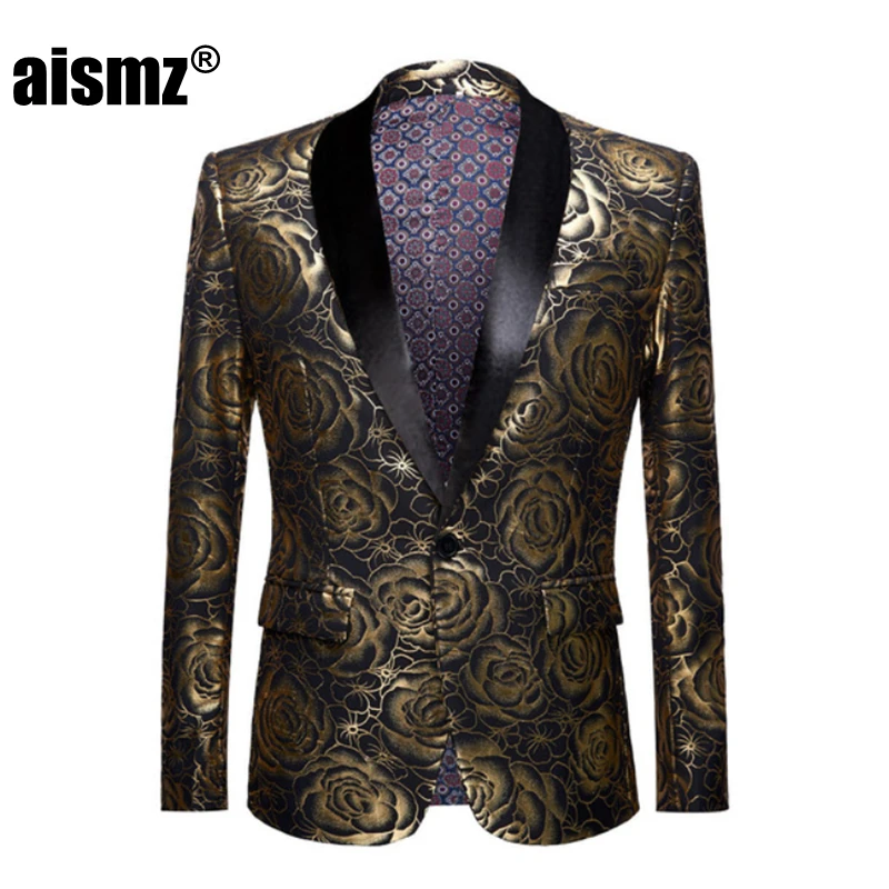 1-2 Aismz бренд мужской Модный золотой клетчатый Блейзер Masculino Slim Fit дизайн размер плюс мужской повседневный костюм куртка Veste Homme костюм - Цвет: 1-2