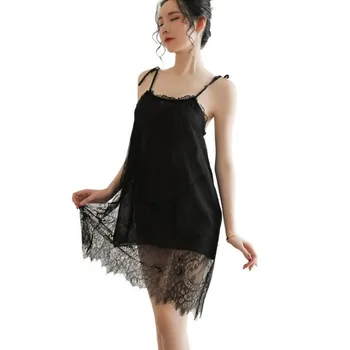 

Lingerie women's sexy jacquard halter dress double layer dress open back dress