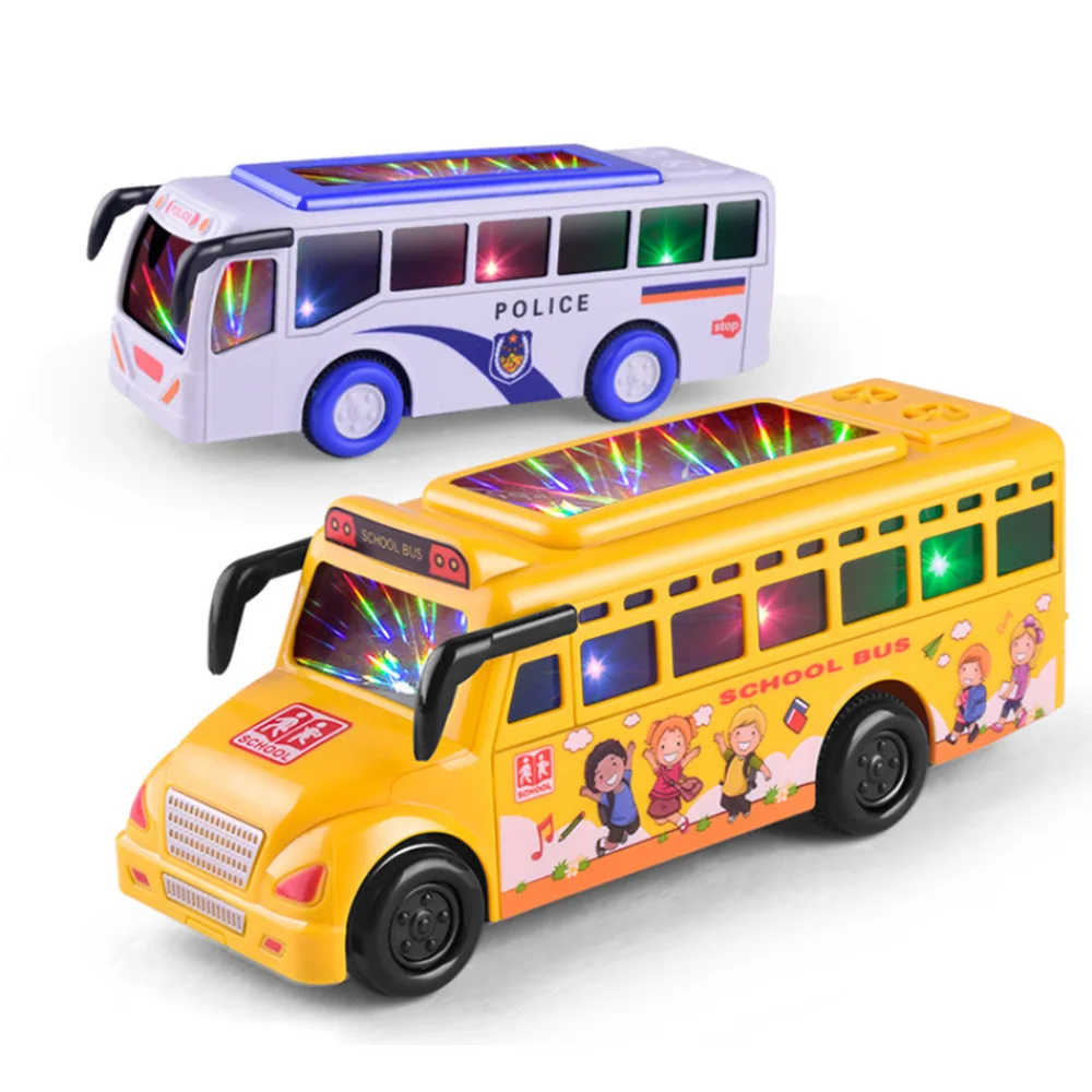 Baby Plastic Toys Car Luminous Inertia Car School Bus Model Toy Early Education Toy For Children 5
