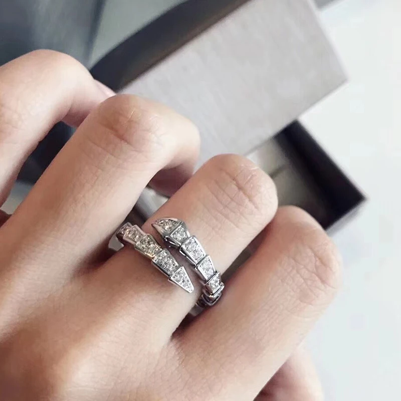 Brand Pure 925 Sterling Silver Jewelry For Women Snake Rings Full Stone Snake Rings Wedding Jewelry Party Luxury Adjustable Ring
