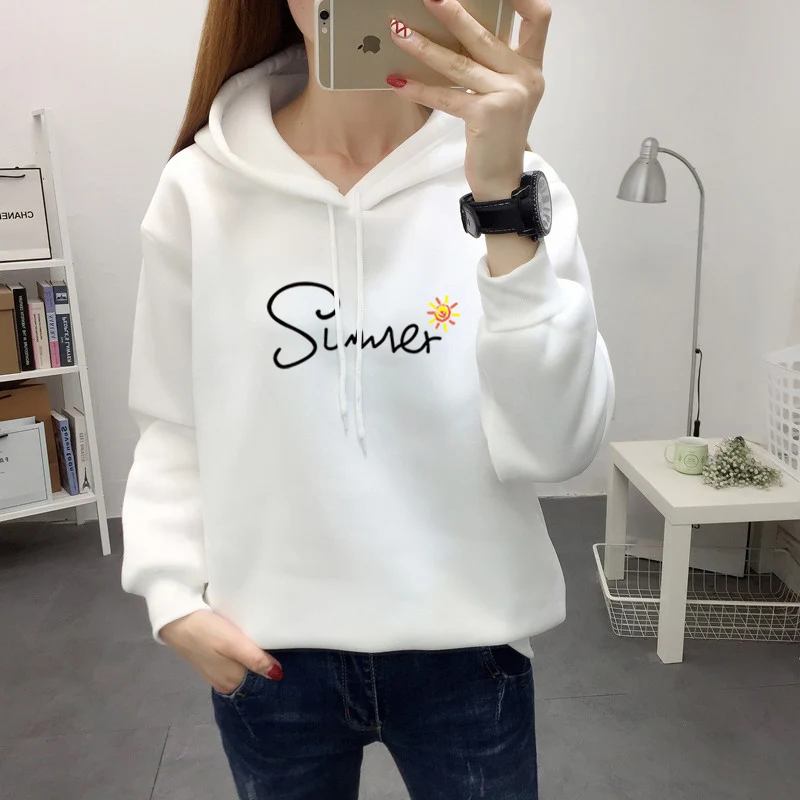 

Milinsus Winter Letter Printed Hoodies Women Loose Solid Color Sweatshirt Long Sleeved Casual Pullovers Sweatshirts Female
