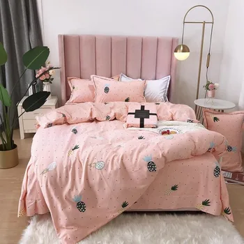 

4 pcs Sweet Pink Dots Pineapple Print Textile Bedding Set Include Duvet Cover Pillowcase GX-41