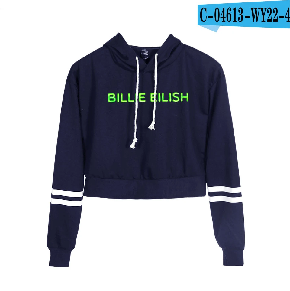 Billie Eilish, толстовки, одежда Billie Eilish, худи для женщин, с капюшоном, Harajuku, уличная одежда, укороченный топ, толстовка, одежда размера плюс - Цвет: navy