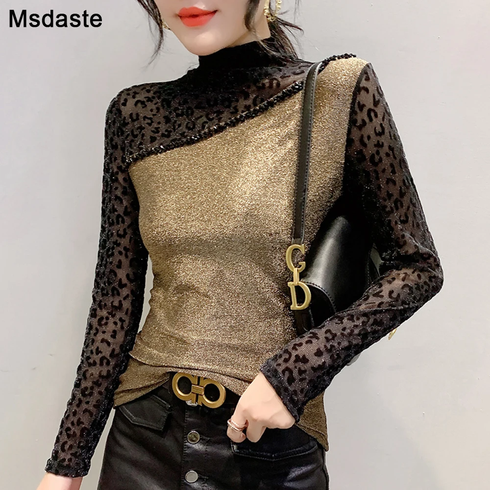 Женская футболка с леопардовым принтом повседневная облегающая в стиле пэчворк