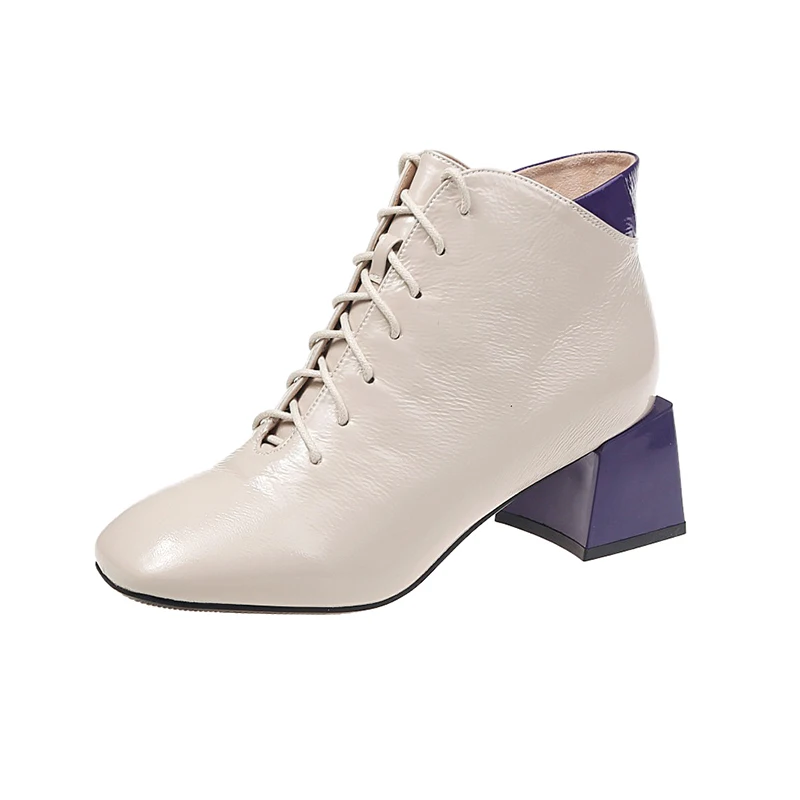women pumps derss Ankle Martin boots women Platform Pointed Toe zipper high heels Party warm snow boots shoes woman Booties T056 - Цвет: Beige